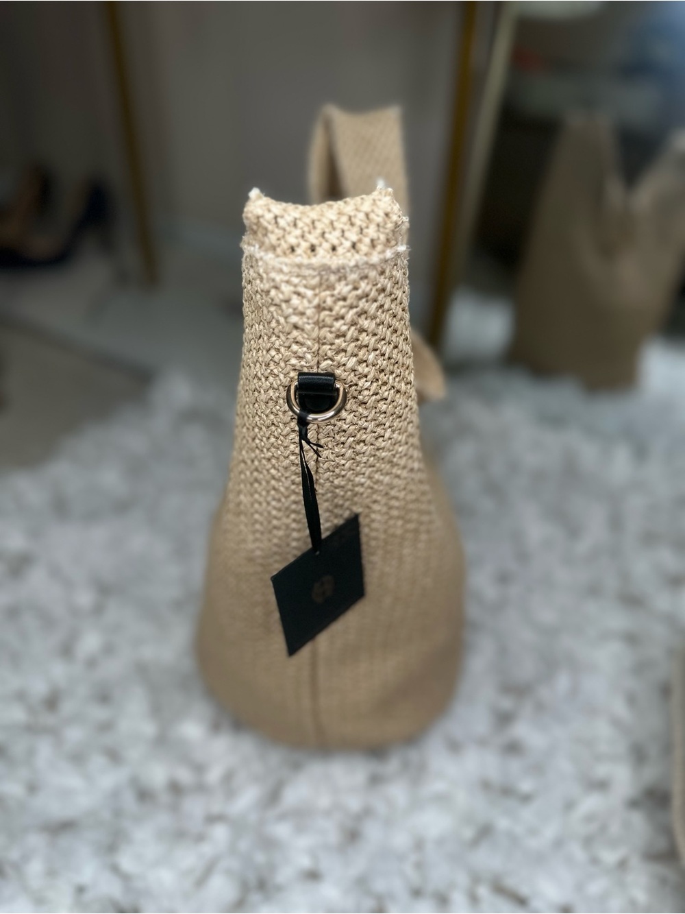 House of Harlow Straw Tote Bag Beige Boho Summer Beach Bag NWT - Picture 4 of 9